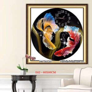 Tranh thêu Cá Chép Hóa Rồng E62 Kích thước 60cm x 60cm