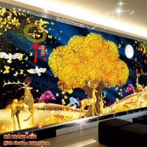 Tranh thêu chữ thập Cây Tiền Vàng E64 kích thước 100cm x 55cm