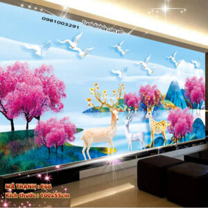 Tranh thêu chữ thập Hươu Tài Lộc E66 Kích thước 100cm x 55cm