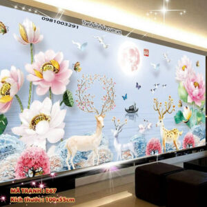 Tranh thêu chữ thập Hươu Tài Lộc E67 Kích thước 100cm x 55cm