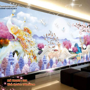 Tranh thêu chữ thập Hươu Tài Lộc E68 Kích thước 100cm x 55cm