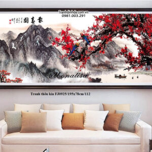 Tranh thêu chữ thập Cành Đào Cổ FJ0925 Kích thước 195cm x 78cm