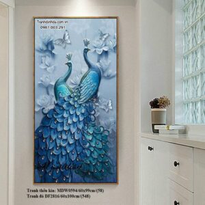 Tranh thêu chữ thập chim công MDW0594 Kích thước 60x99cm