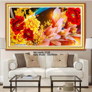 Tranh thêu chữ thập Hoa Nghệ Thuật E100 Kích thước 50cm x 90cm