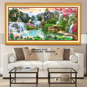 Tranh thêu chữ thập Non Nước hữu tình E103 Kích thước 100x55cm