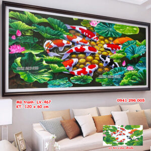 Tranh đính đá Cửu Ngư Quần Hội LV467 kích thước 120 x 60cm