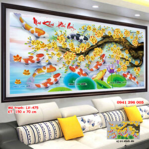 Tranh đính đá Mai Khai Phú Quý LV475 kích thước 150cm x 70cm