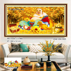 Tranh đính đá Phật Di Lặc LV480 kích thước 100cm x 52cm