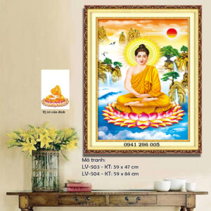 Tranh đính đá Phật A Di Đà LV504 kích thước 59cm x 84cm