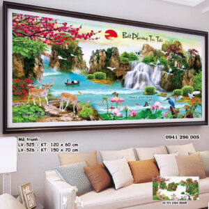 Tranh đính đá Bát Phương Tụ Tài LV526 kích thước 150cm x 70cm