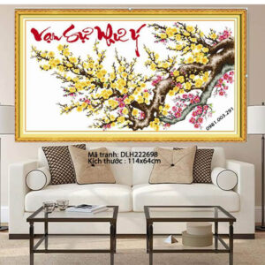 Tranh thêu chữ thập Cành Đào Cổ DLH222698 Kích thước 114cm x 64cm