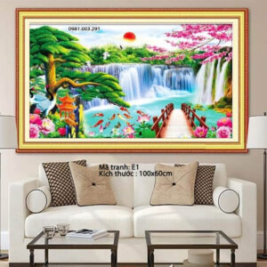 Tranh thêu chữ thập Non Nước hữu tình E1 Kích thước 100x60cm