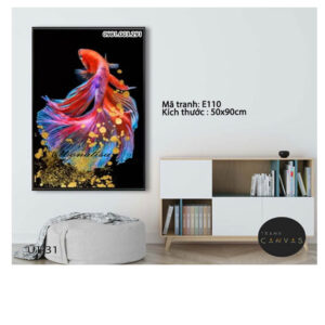 Tranh thêu Cá Chép Hóa Rồng E110 Kích thước 50cm x 90cm