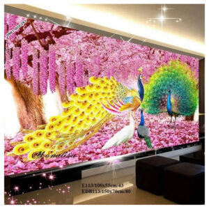 Tranh thêu chữ thập chim công hoa mẫu đơn EDB113 Kích thước 150x70cm