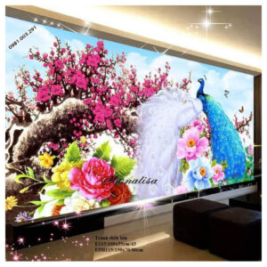 Tranh thêu chữ thập chim công bên hoa EDB115 Kích thước 150x70cm