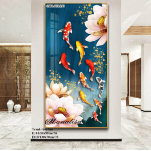 Tranh thêu Cá Chép Hóa Rồng E118 Kích thước 50cm x 90cm