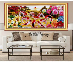 Tranh thêu chữ thập Cửu Ngư Quần Hội E19 Kích thước 180x75cm