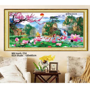 Tranh thêu chữ thập Non Nước hữu tình E34 Kích thước 100x60cm