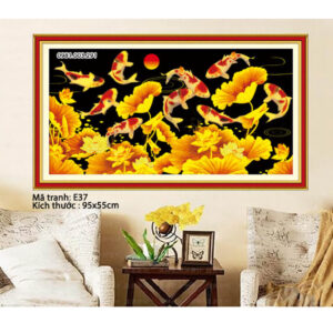 Tranh thêu chữ thập Cửu Ngư Quần Hội E37 Kích thước 95x55cm