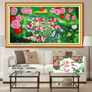 Tranh đính đá Cửu Ngư Quần Hội LV470 kích thước 120cm x 60cm