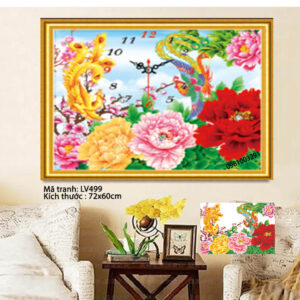 Tranh đính đá Long phụng sum vầy LV499 Kích thước 72cm x 60cm