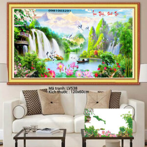 Tranh đính đá Lưu Thủy Sinh Tài LV538 kích thước 120cm x 60cm