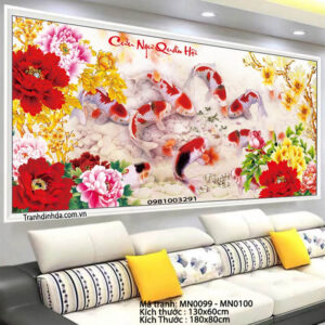 Tranh thêu chữ thập Cửu Ngư Quần Hội MN0100 kích thước 180 x 80cm
