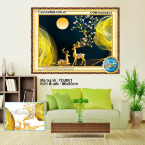 Tranh đính đá Hưu Tài Lộc YD3005 kích thước 80x60cm