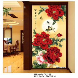 Tranh thêu chữ thập Hoa Mẫu Đơn DX1161 Kích thước 64cm x 120cm