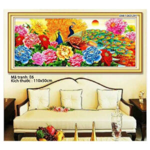 Tranh thêu chữ thập Hoa Khai Phú Quý E6 Kích thước 110cm x 50cm