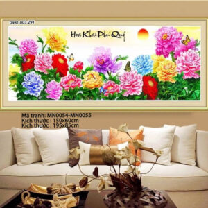 Tranh thêu chữ thập Hoa Khai Phú Quý MN0055 Kích thước 195cm x 85cm