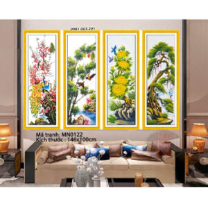 Tranh thêu chữ thập Tứ Quý Tùng Cúc trúc mai MN0122 Kích thước 146cmx100cm