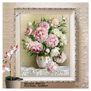 Tranh thêu chữ thập Bình Hoa Mẫu Đơn MN0137 Kích thước 62cm x 80cm