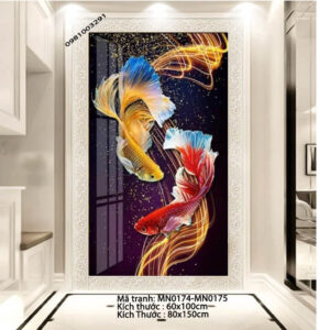 Tranh thêu Cá Chép Hóa Rồng MN0175 Kích thước 80cm x 150cm