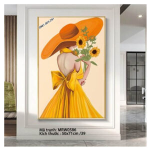 Tranh thêu chữ thập thiếu nữ bên hoa hướng dương MRW0586 kích thước 50cm x 71cm