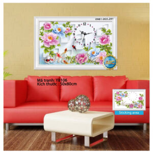 Tranh đính đá Đồng hồ hoa Y8106 kích thước 50cm x 80cm
