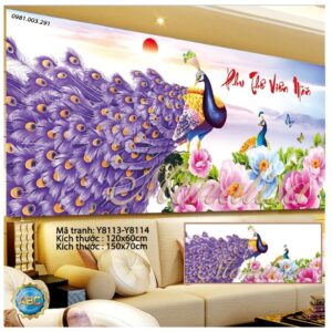 Tranh đính đá Phu Thê Viên Mãn Y8114 kích thước 150cm x 70cm