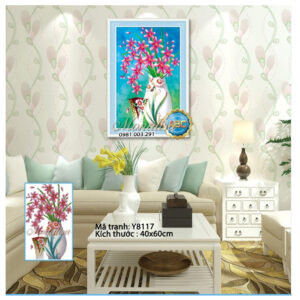 Tranh đính đá Bình Hoa Nghệ Thuật Y8117 kích thước 40cm x 60cm