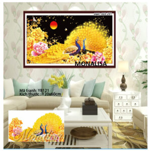 Tranh đính đá Chim công hoa mẫu đơn Y8121 kích thước 120x60cm