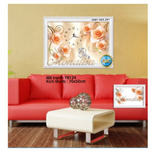 Tranh đính đá Đồng hồ hoa Y8124 kích thước 70cm x 50cm