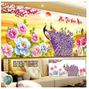 Tranh đính đá Phu Thê Viên Mãn Y8135 kích thước 150cm x 70cm