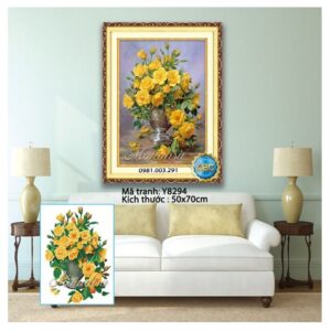 Tranh đính đá Bình Hoa Hồng Y8294 kích thước 50cm x 70cm