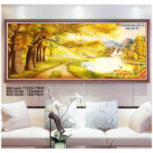 Tranh đính đá Phong Cảnh Mùa Thu TT030 kích thước 180cm x 70cm (đính kín)