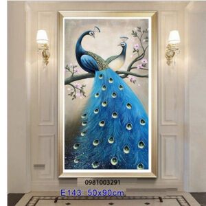 Tranh thêu chữ thập chim công E143 Kích thước 50x90cm