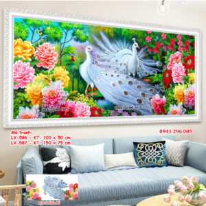 Tranh Đính Đá Hoa Khai Phú Quý LV587 kích thước 150cm x 75cm
