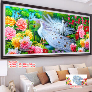 Tranh đính đá Hoa Khai Phú Quý LV586 kích thước 100cm x 55cm