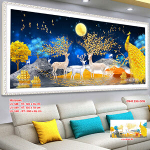Tranh đính đá Hưu Tài Lộc LV590 kích thước 200x85cm