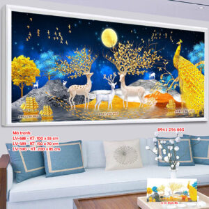 Tranh đính đá Hươu Tài Lộc LV588 kích thước 100x55cm