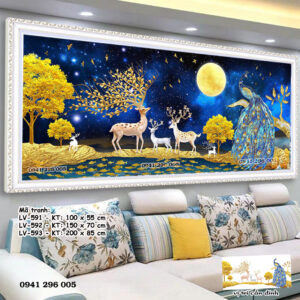 Tranh đính đá Hưu Tài Lộc LV593 kích thước 200x85cm