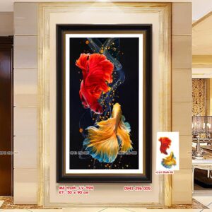 Tranh đính đá Lý Ngư Vọng Nguyệt LV594 Kích thước 50cm x 90cm
